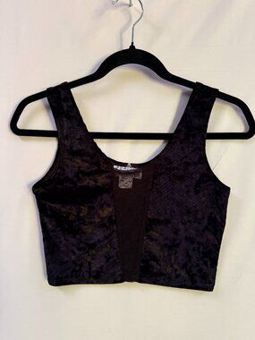Peridot Black Crushed Velvet Crop Top - Size Small